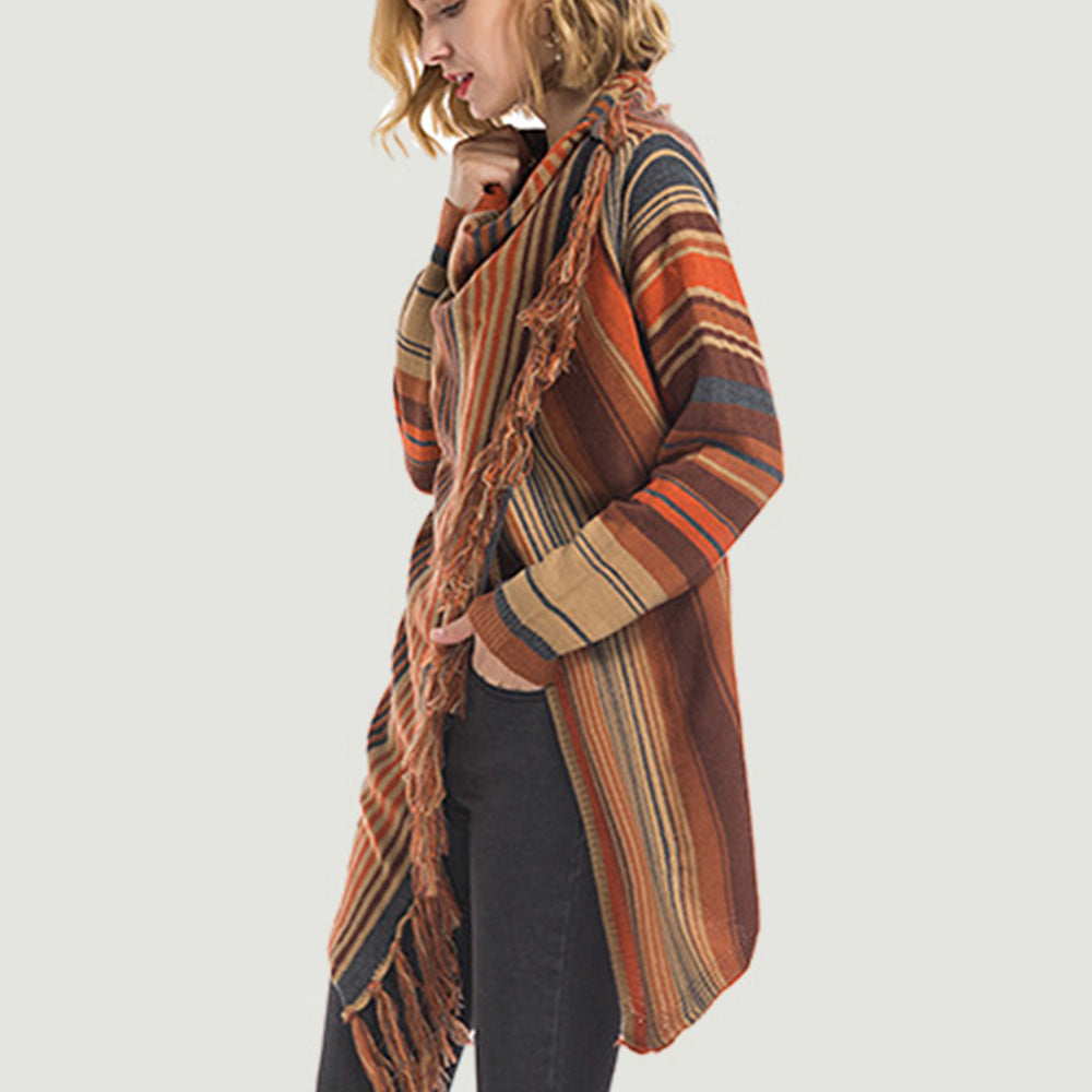 
                      
                        Angel Wings Tassel Striped Open Front Long Sleeve Cardigan
                      
                    