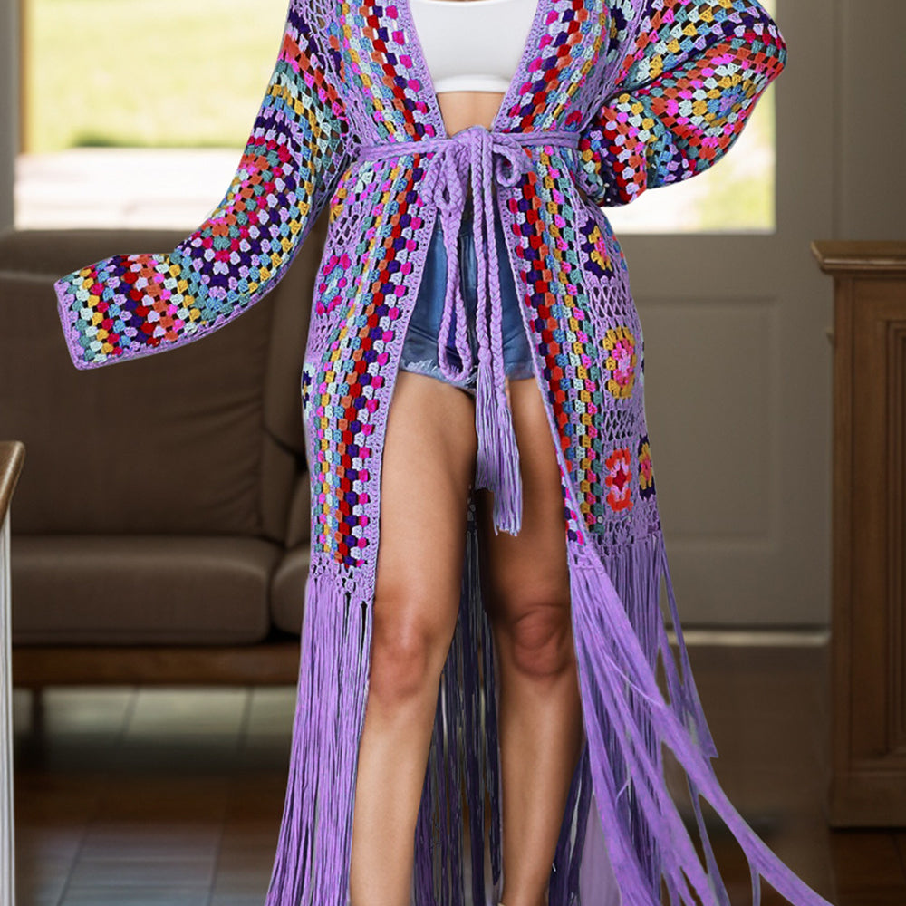Fringe Tied Long Sleeve Cardigan