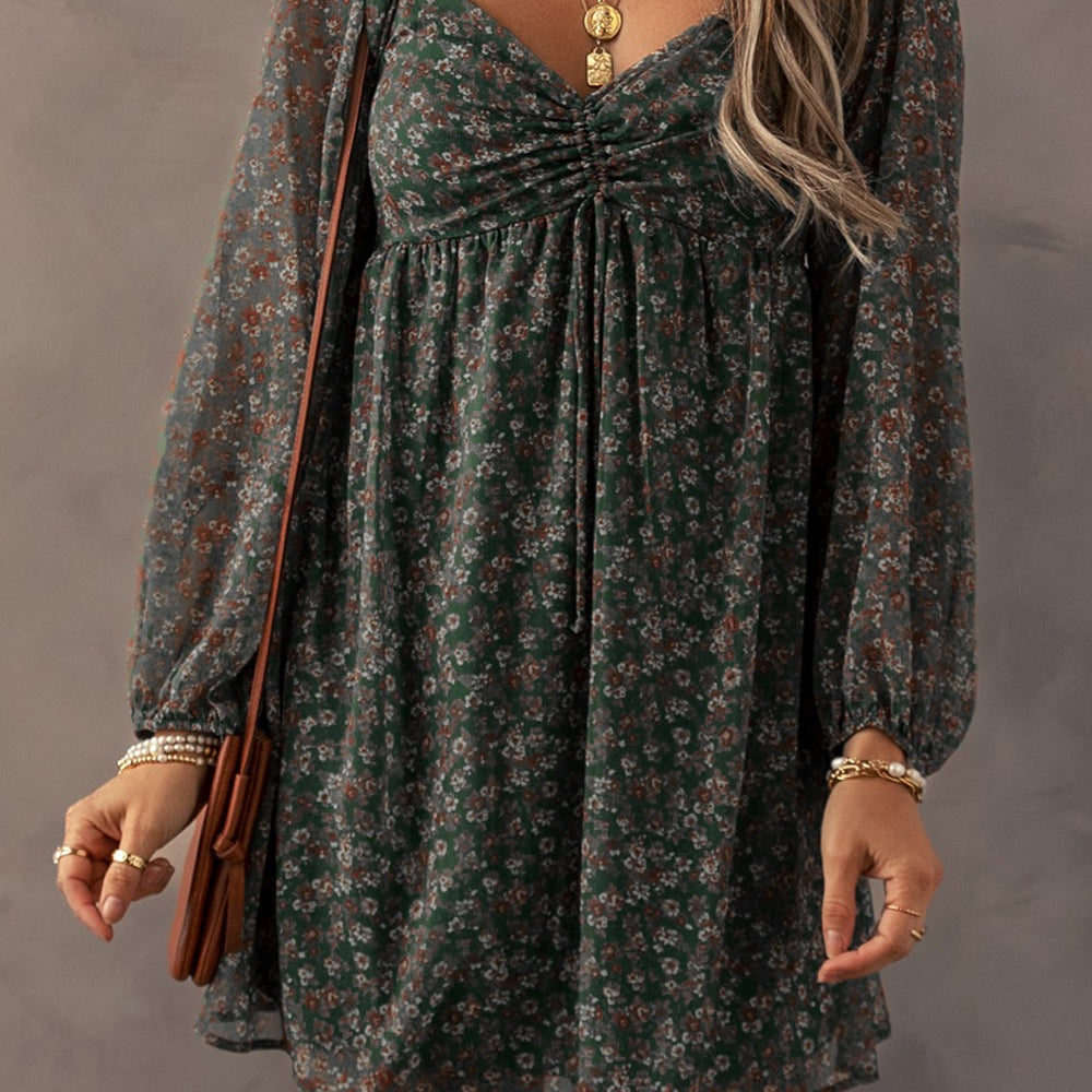 
                      
                        Ruched Printed Long Sleeve Mini Dress
                      
                    