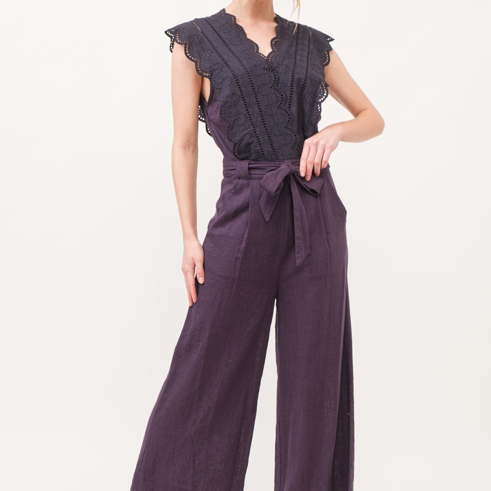Laced Surplice Tie Waist Jumpsuit