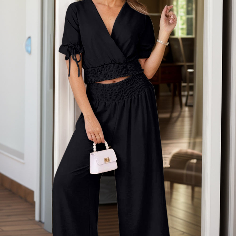 
                      
                        Surplice Short Sleeve Top and Pants Set
                      
                    