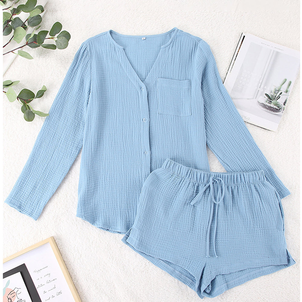 
                      
                        Notched Long Sleeve Top and Shorts Set
                      
                    
