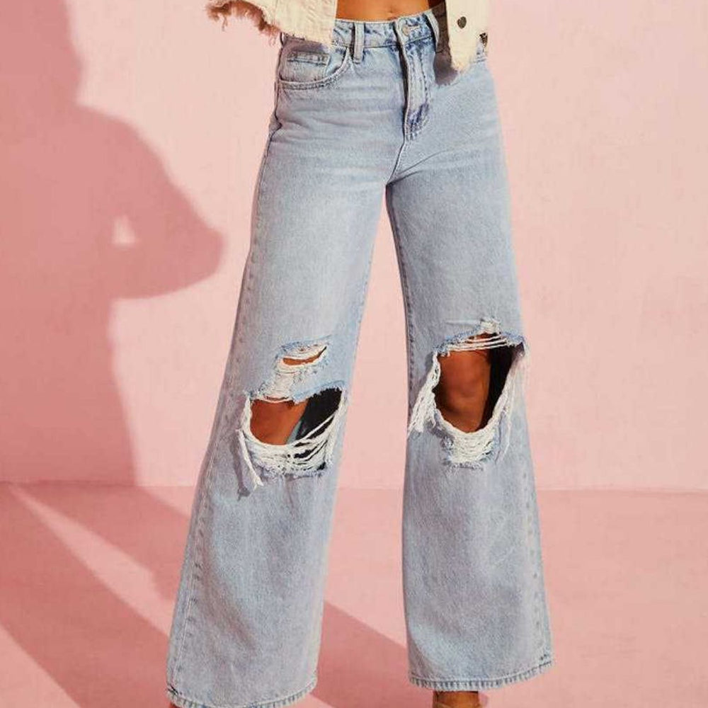 
                      
                        Distressed Wide Leg Jeans with Pockets
                      
                    