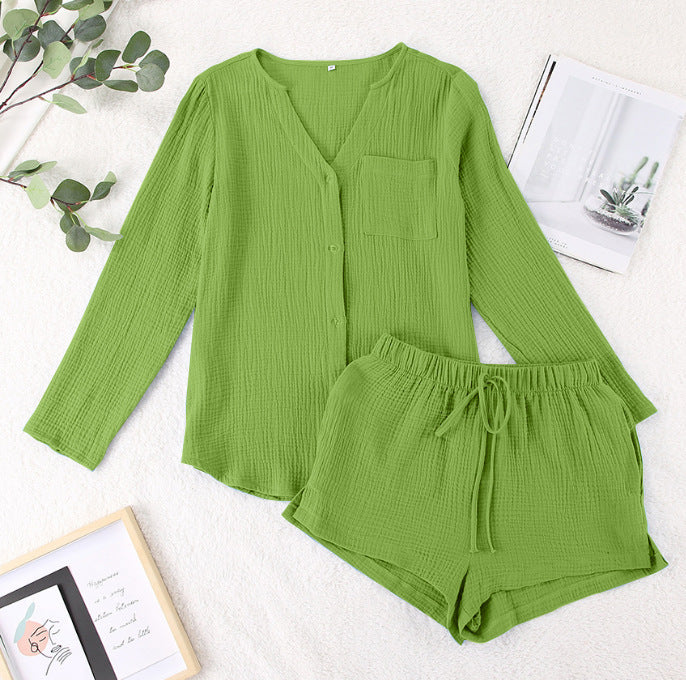 
                      
                        Notched Long Sleeve Top and Shorts Set
                      
                    