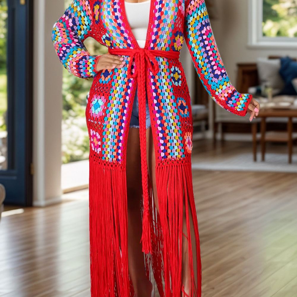 
                      
                        Fringe Tied Long Sleeve Cardigan
                      
                    