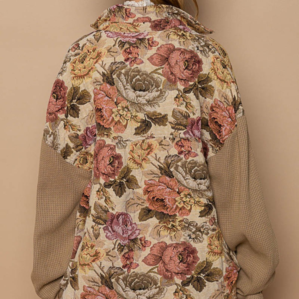 
                      
                        POL Contrast Sleeves Button Down Floral Jacquard Shirt
                      
                    