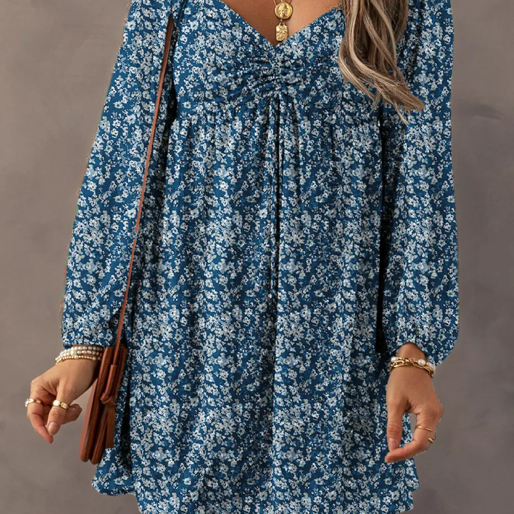 
                      
                        Ruched Printed Long Sleeve Mini Dress
                      
                    