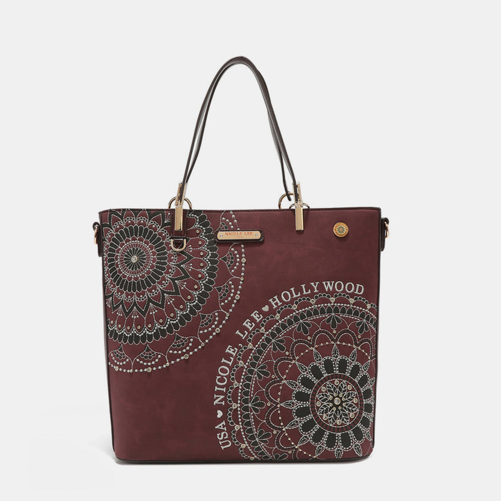 
                      
                        Nicole Lee USA Metallic Stitching Embroidery Inlaid Rhinestone Tote Bag
                      
                    