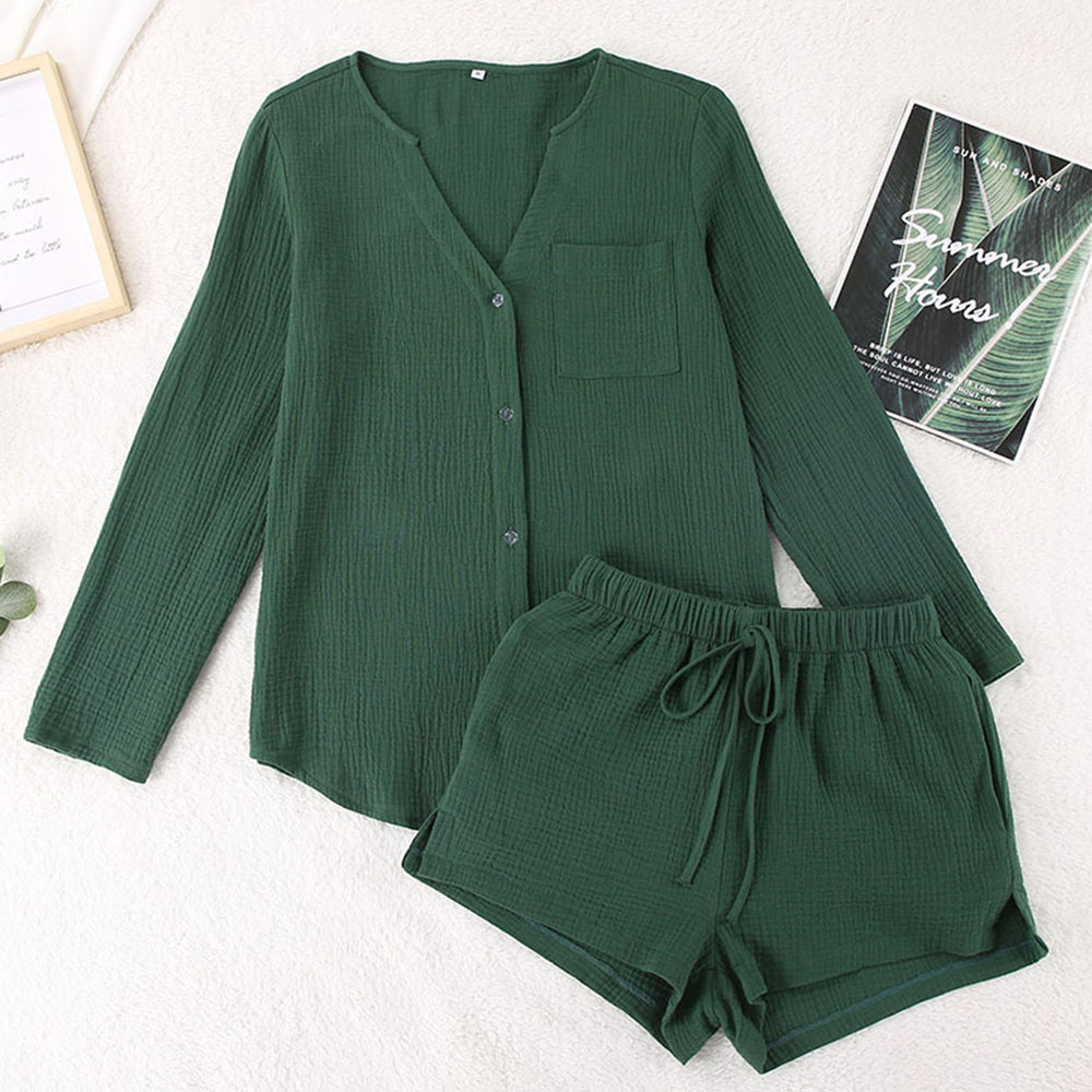 
                      
                        Notched Long Sleeve Top and Shorts Set
                      
                    