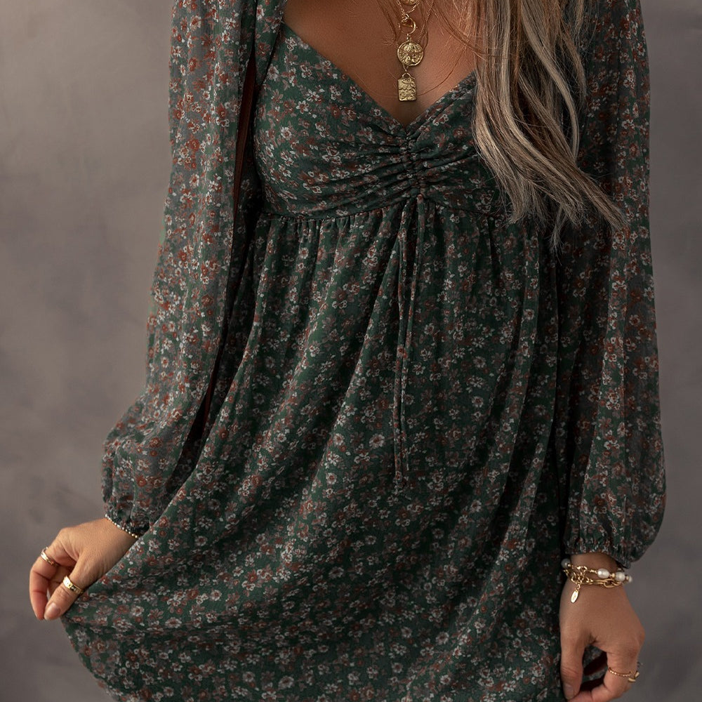 
                      
                        Ruched Printed Long Sleeve Mini Dress
                      
                    