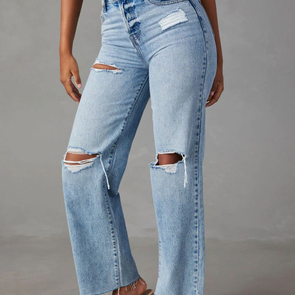 
                      
                        Distressed Straight Leg Jeans with Pockets
                      
                    