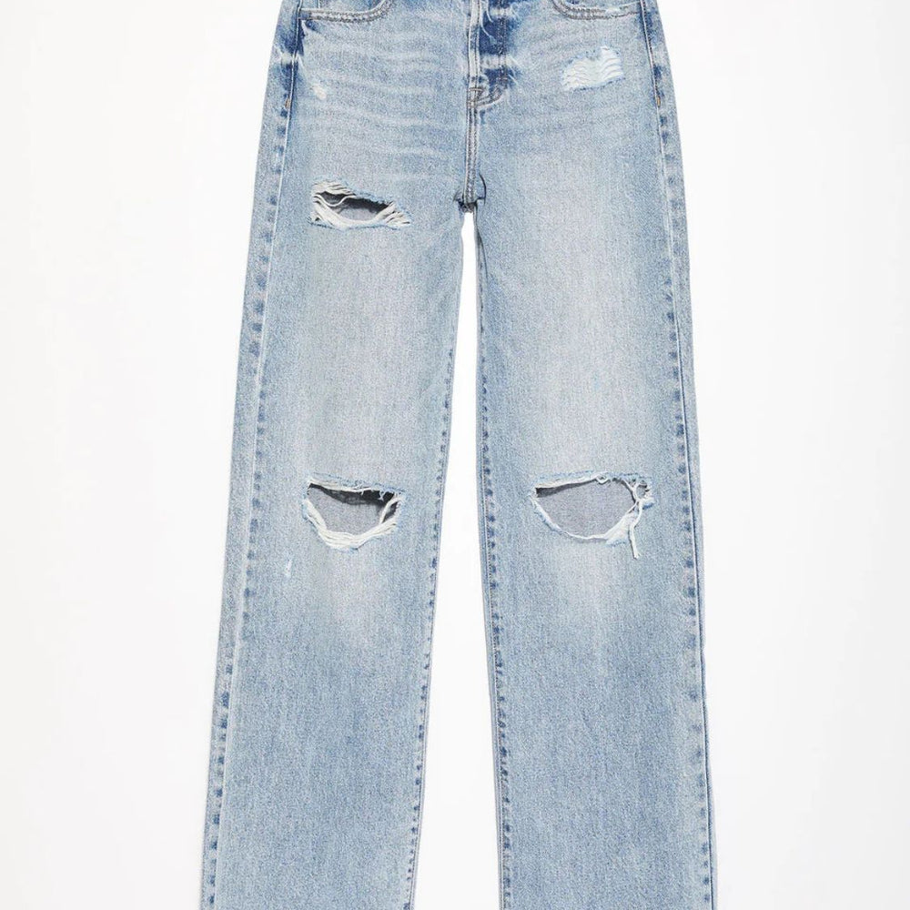 
                      
                        Distressed Straight Leg Jeans with Pockets
                      
                    