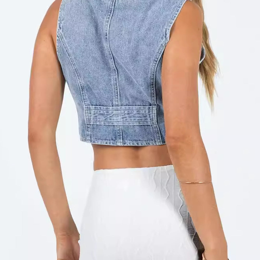 Button Up Sleeveless Denim Top