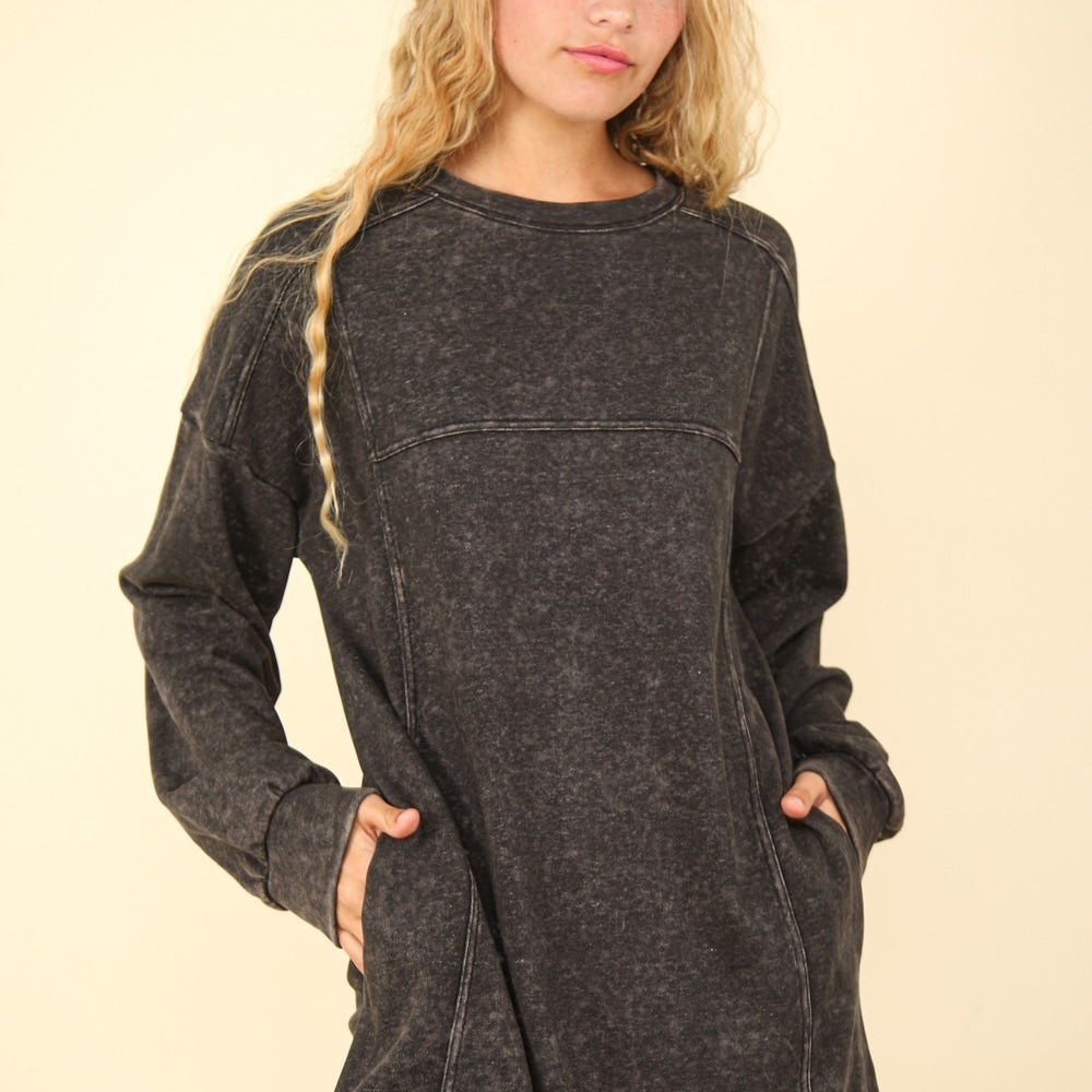 VERY J Mineral Washed Oversized Sweatshirt Mini Dress