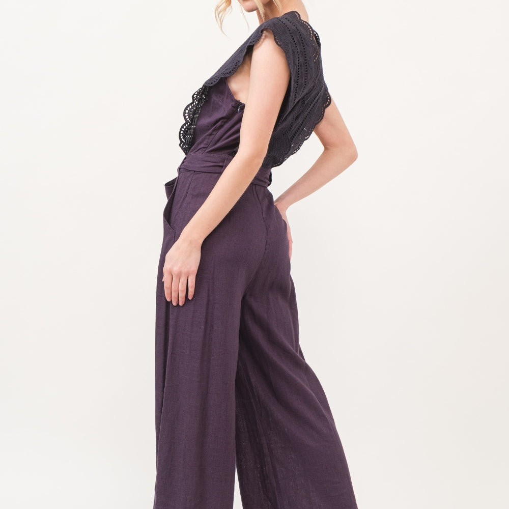 Laced Surplice Tie Waist Jumpsuit