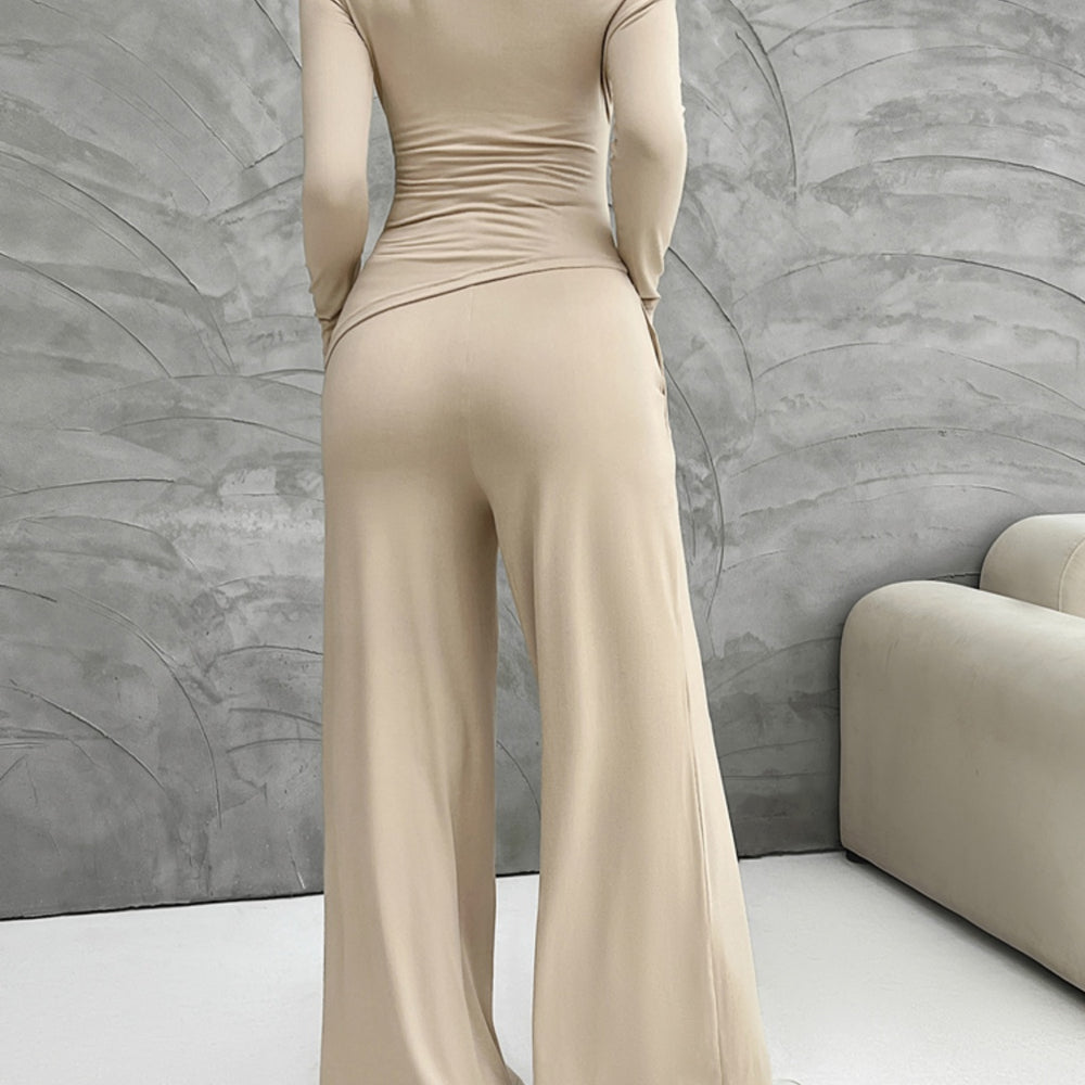 Long Sleeve Top and Wide Leg Pants Set