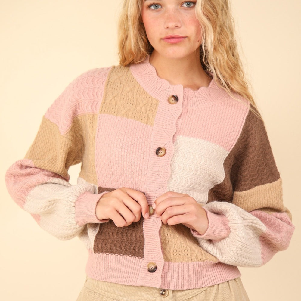 
                      
                        VERY J Color Block Button Down Textured Sweater Cardigan
                      
                    