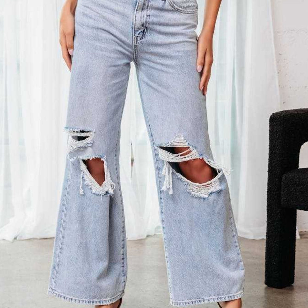 Distressed Wide Leg Jeans with Pockets