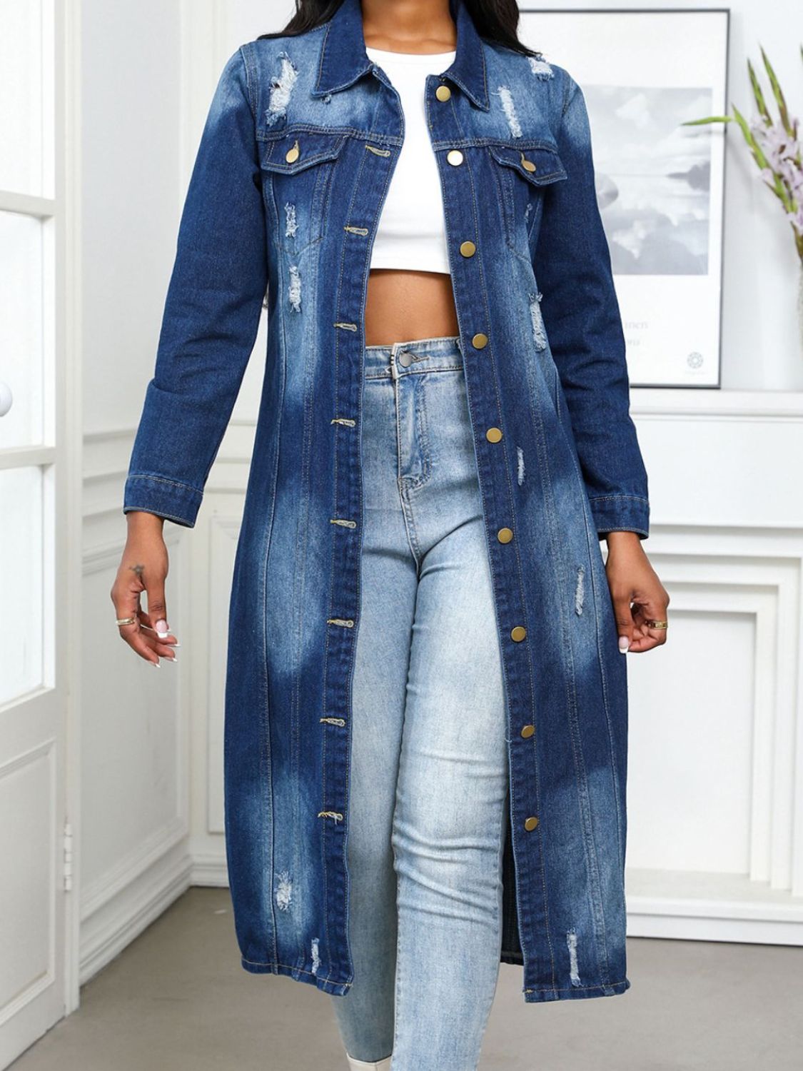 Distressed  Denim Midi Top