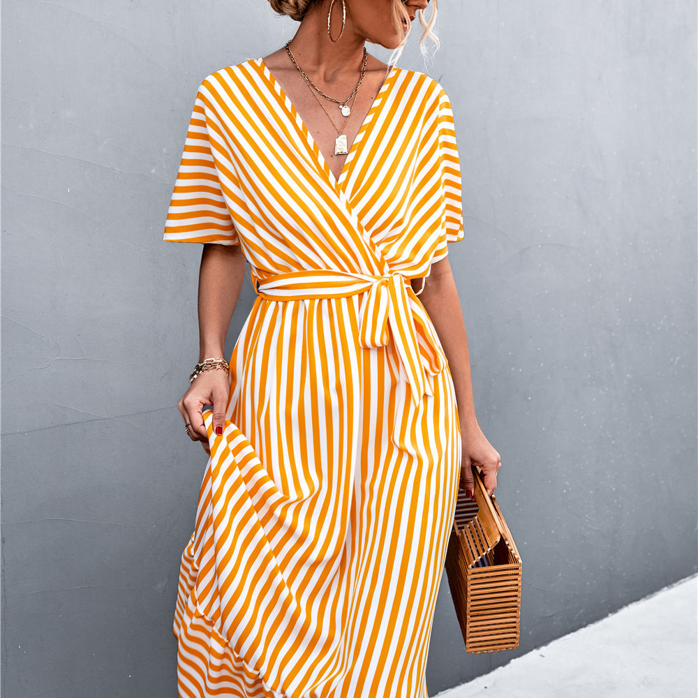 
                      
                        Striped Tie Belt Midi Dress
                      
                    
