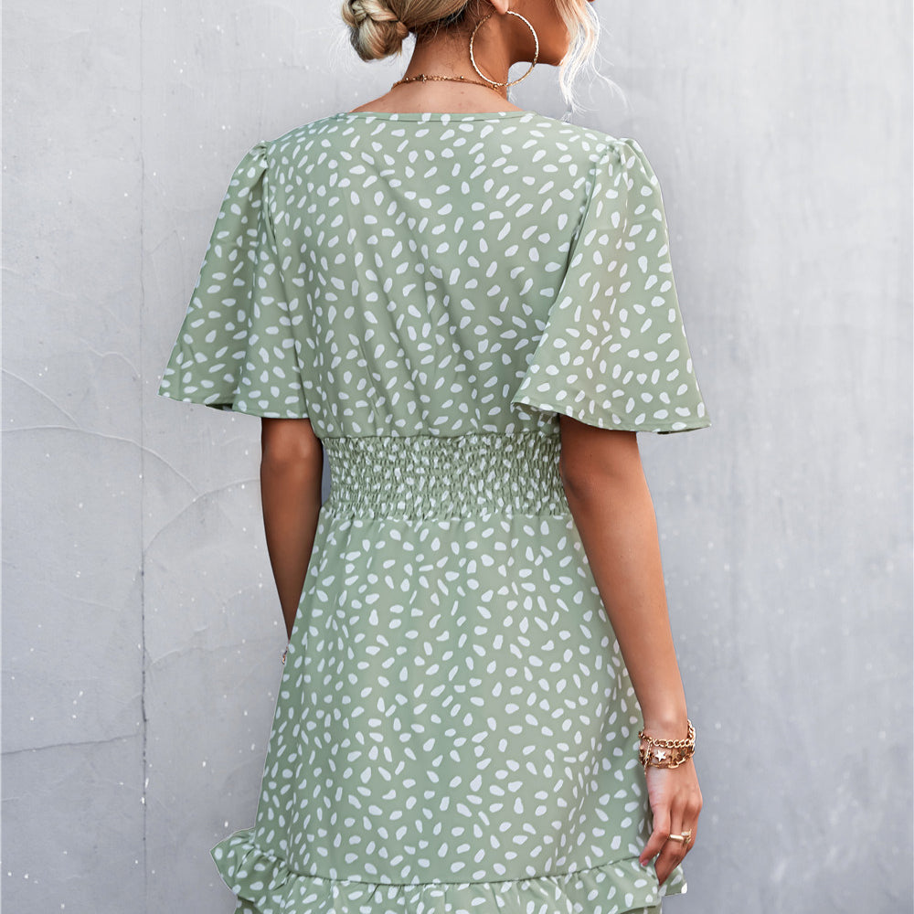 Printed Smocked Waist Layered Dress