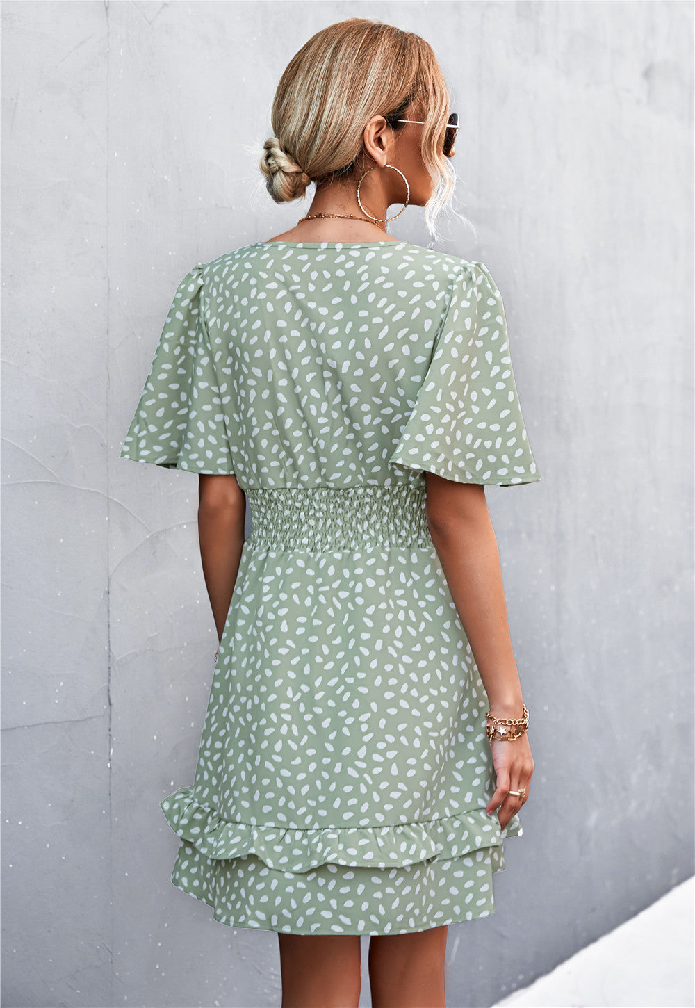 Printed Smocked Waist Layered Dress