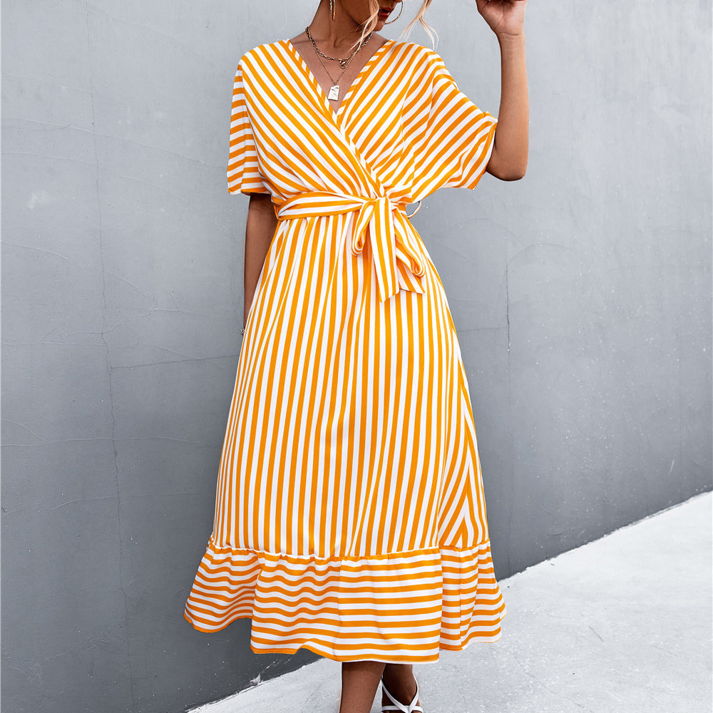 
                      
                        Striped Tie Belt Midi Dress
                      
                    