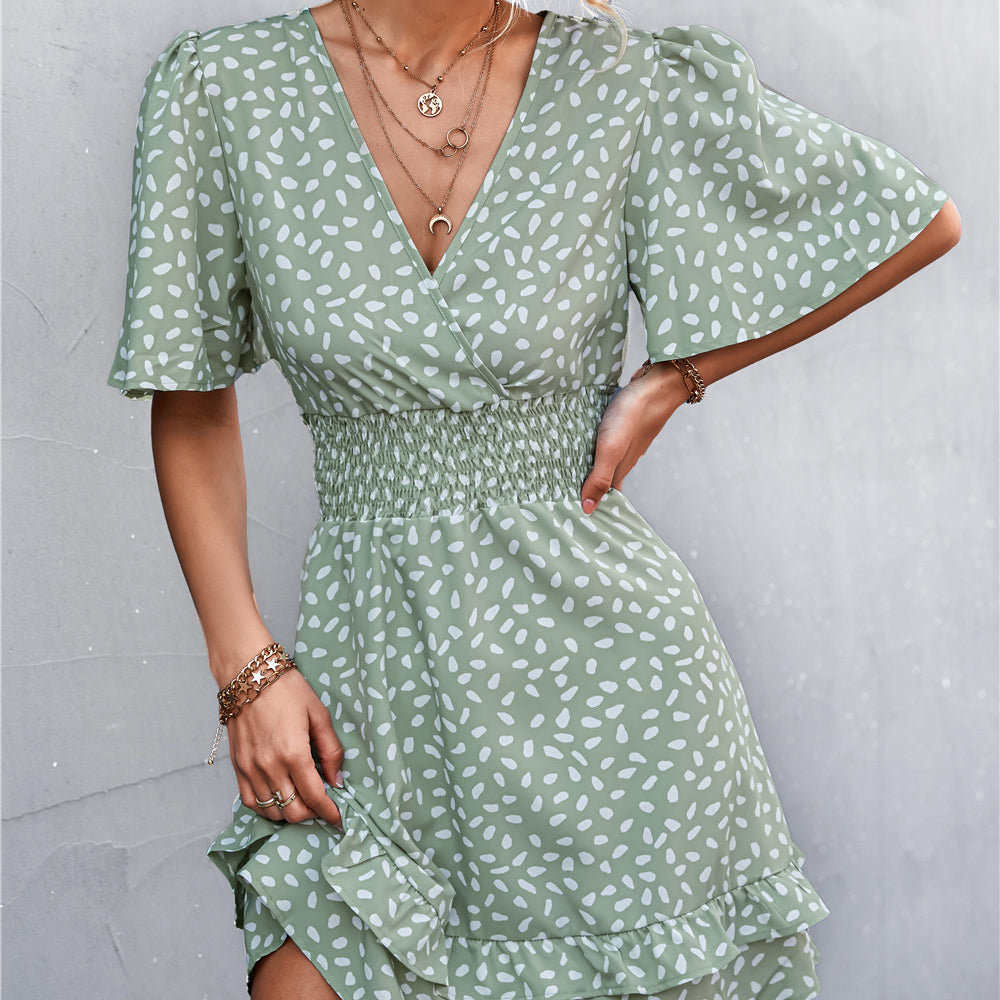 Printed Smocked Waist Layered Dress